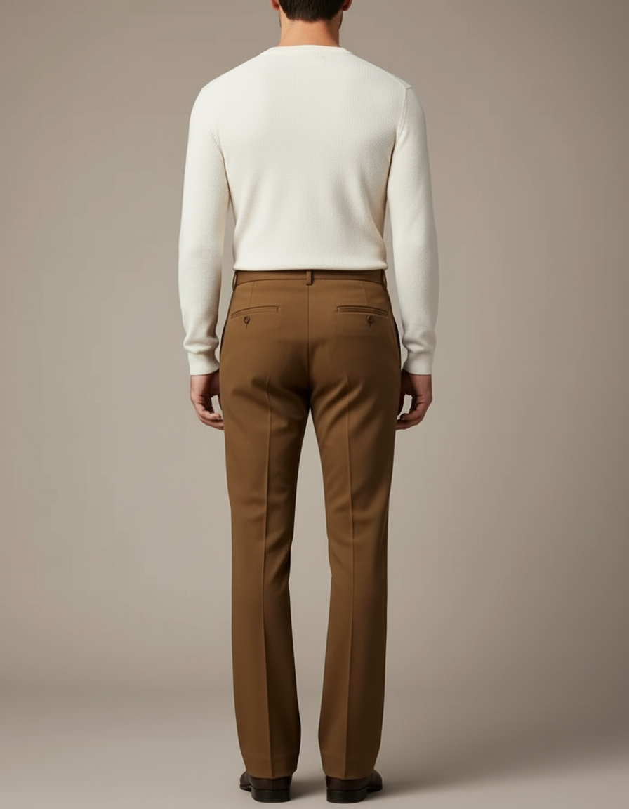 Pantalon Beige Homme Droit Élégant Plissé Décontracté - Marron Gabardine - vue 2