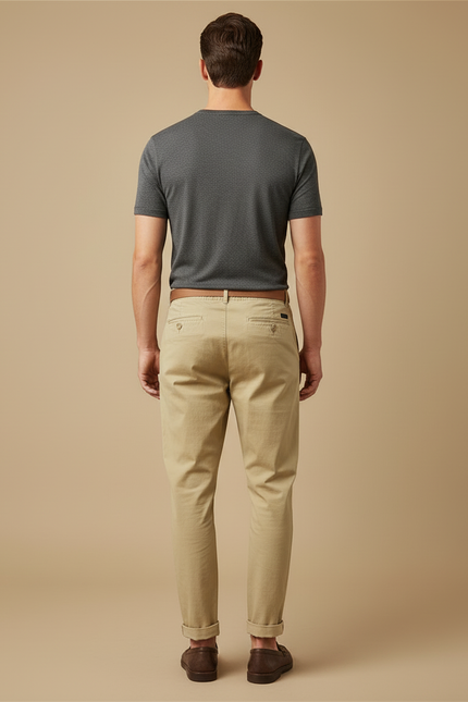 Pantalon Beige Chino Droit Décontracté Homme Coton - vue 2