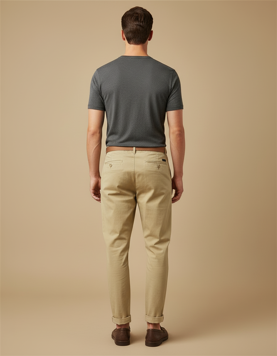 Pantalon Beige Chino Droit Décontracté Homme Coton - vue 2