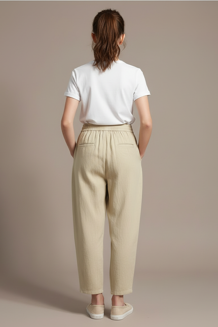 Pantalon Beige Lin Ample Décontracté Fille - vue 2