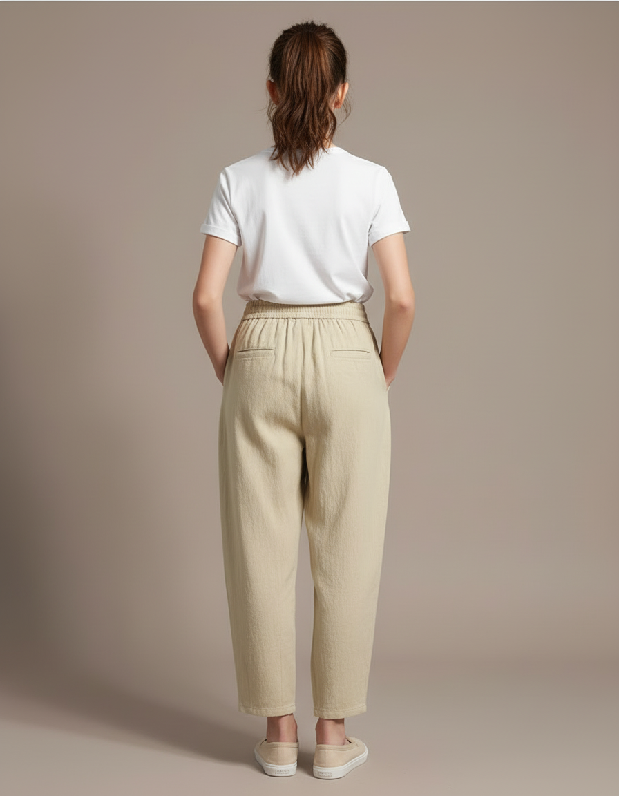 Pantalon Beige Lin Ample Décontracté Fille - vue 2