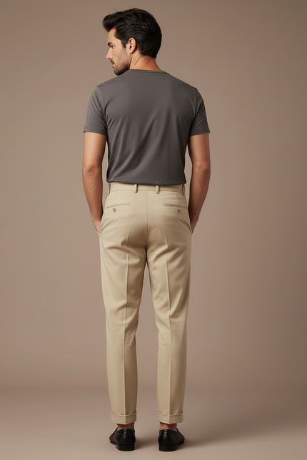 Pantalon Beige Homme Décontracté Plissé Droit Élégant - Gabardine - vue 2