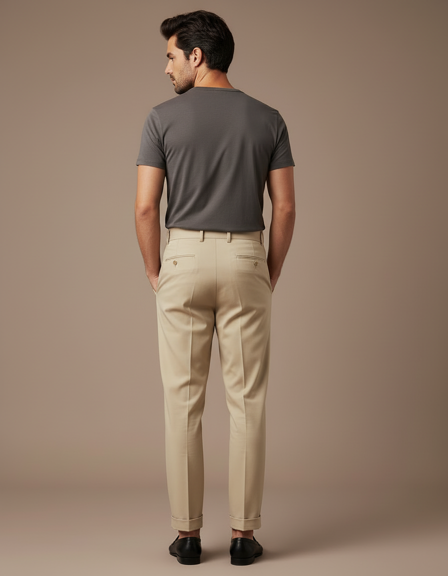Pantalon Beige Homme Décontracté Plissé Droit Élégant - Gabardine - vue 2