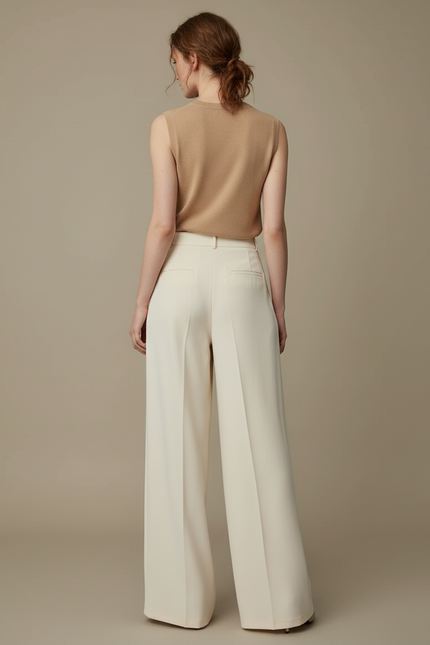 Pantalon Beige Large Plissé Fluide Élégant Femme - Viscose - vue 2