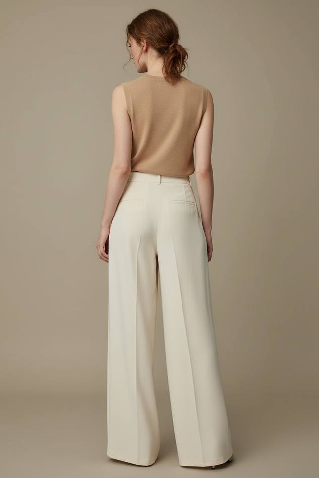 Pantalon Beige Large Plissé Fluide Élégant Femme - Viscose - vue 2