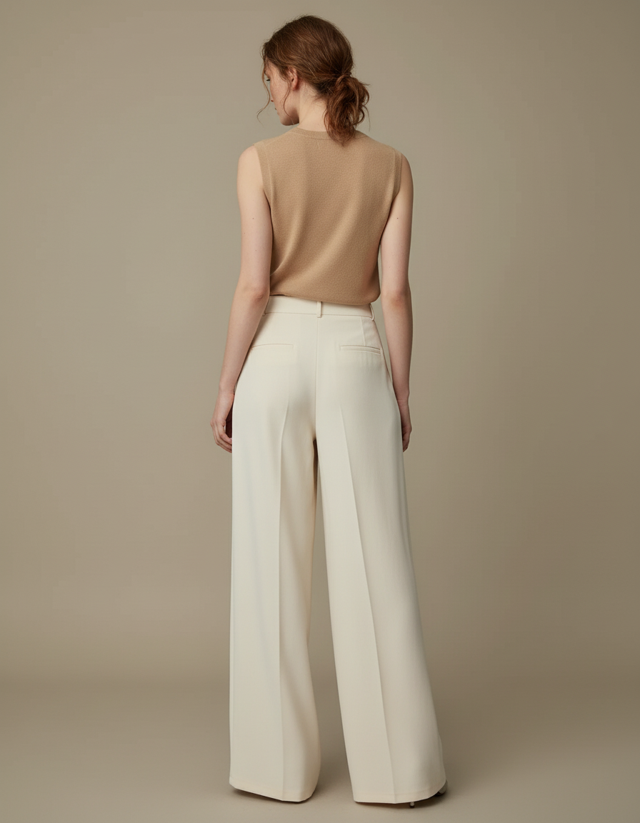 Pantalon Beige Large Plissé Fluide Élégant Femme - Viscose - vue 2