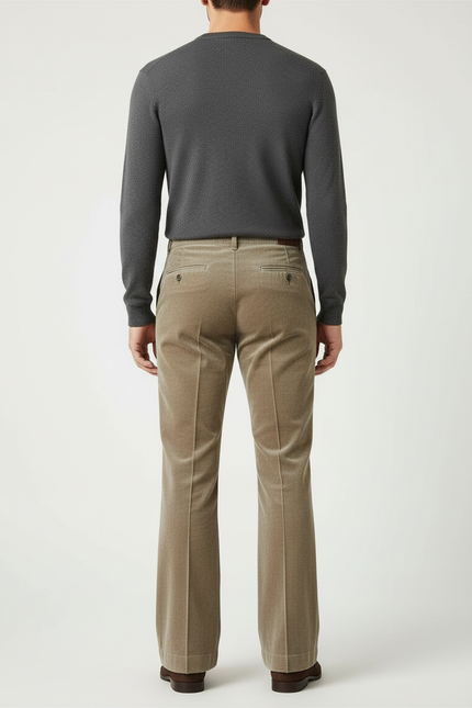 Pantalon Beige Côtelé Évasé Homme Élégant Décontracté - Cordé - vue 2