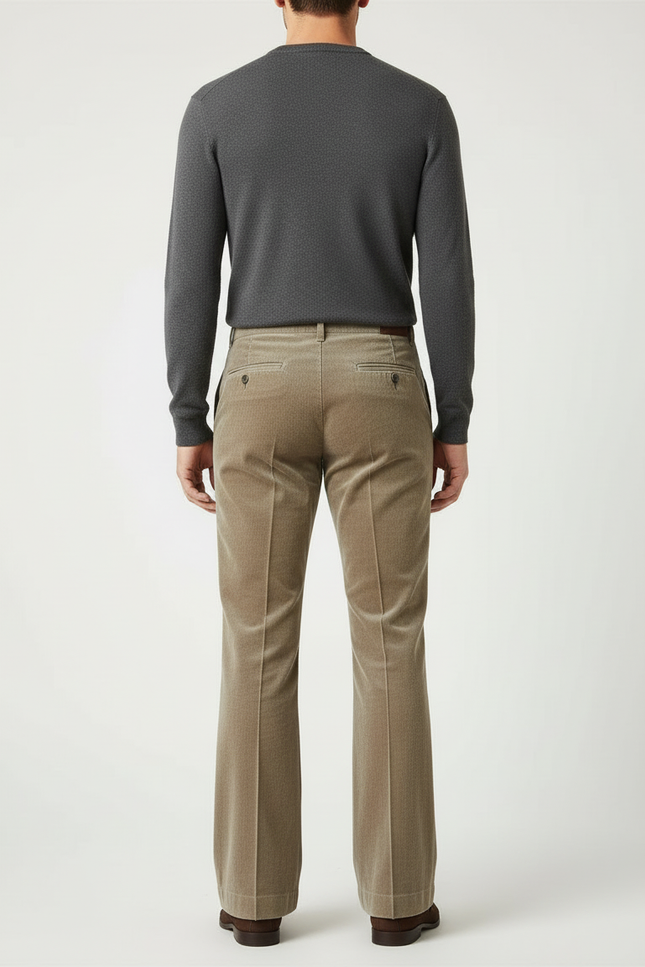 Pantalon Beige Côtelé Évasé Homme Élégant Décontracté - Cordé - vue 2