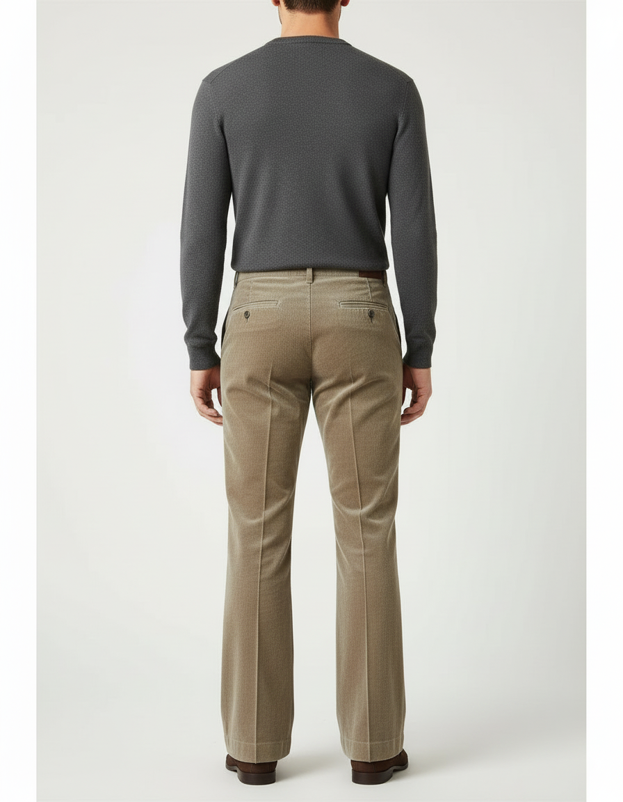 Pantalon Beige Côtelé Évasé Homme Élégant Décontracté - Cordé - vue 2