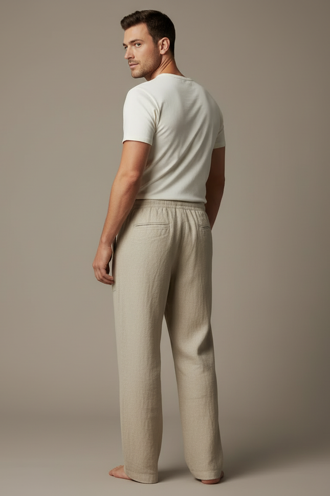 Pantalon En Lin Beige Pour Homme - vue 2