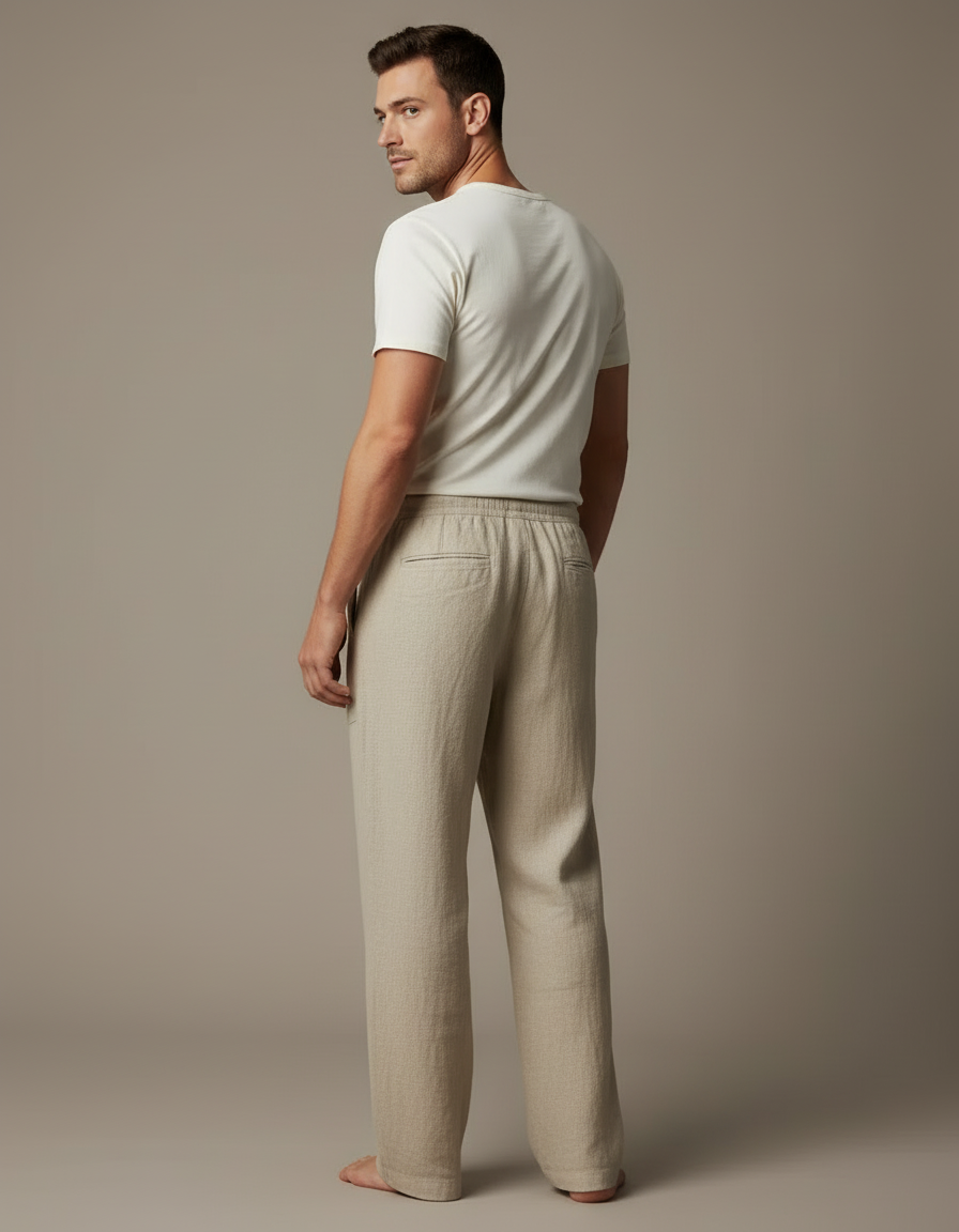 Pantalon En Lin Beige Pour Homme - vue 2