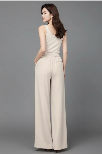 Pantalon Évasé Beige - Polyester - vue 2