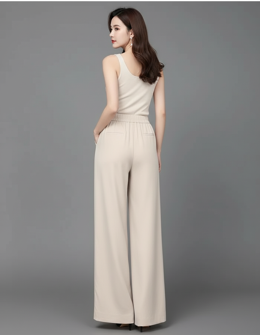 Pantalon Évasé Beige - Polyester - vue 2