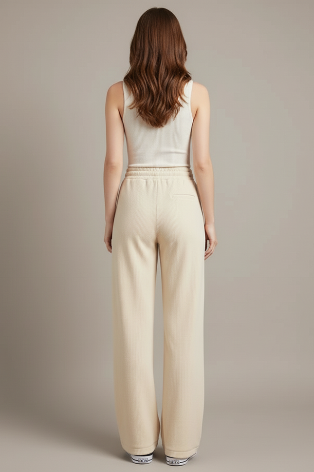 Pantalon Beige Ample Côtelé Décontracté Fluide Femme - Cordé - vue 2