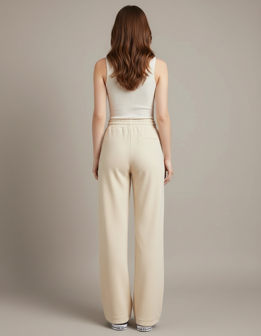 Pantalon Beige Ample Côtelé Décontracté Fluide Femme - Cordé - vue 2