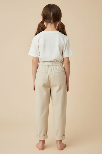 Pantalon Beige Coton Droit Élastiqué Enfant Décontracté - Molleton - vue 2