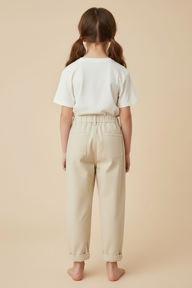 Pantalon Beige Coton Droit Élastiqué Enfant Décontracté - Molleton - vue 2