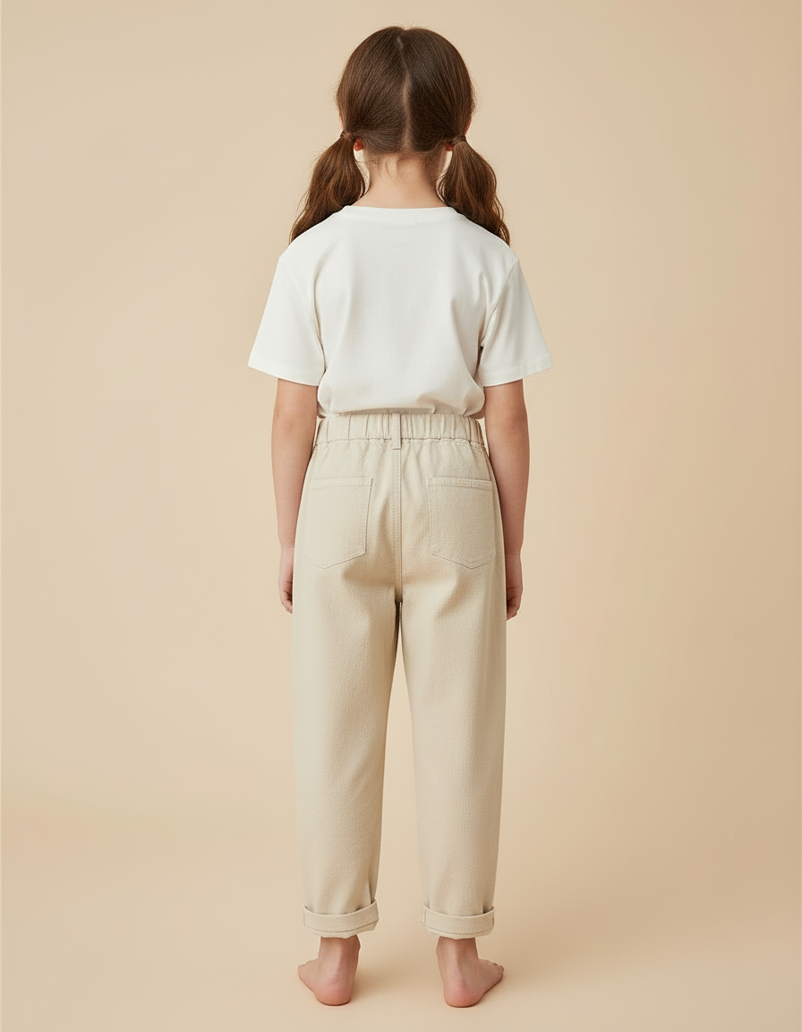 Pantalon Beige Coton Droit Élastiqué Enfant Décontracté - Molleton - vue 2