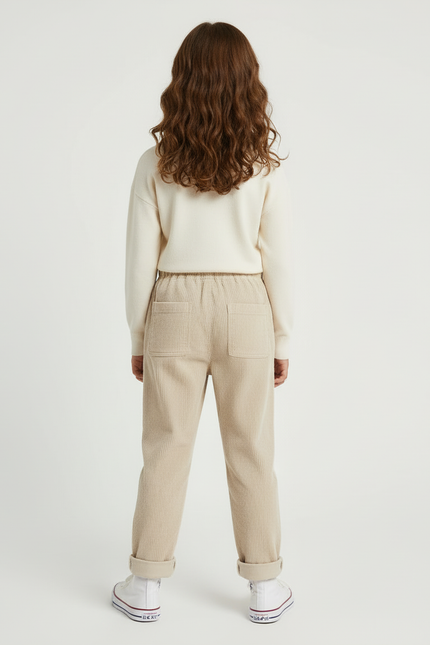 Pantalon Beige Côtelé Ample Décontracté Enfant Fille - Cordé - vue 2