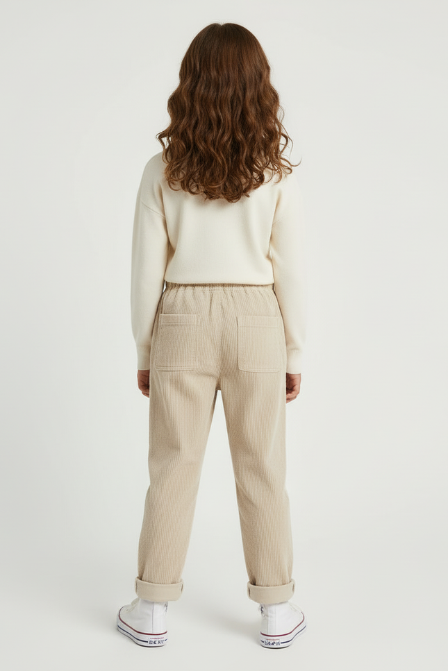 Pantalon Beige Côtelé Ample Décontracté Enfant Fille - Cordé - vue 2
