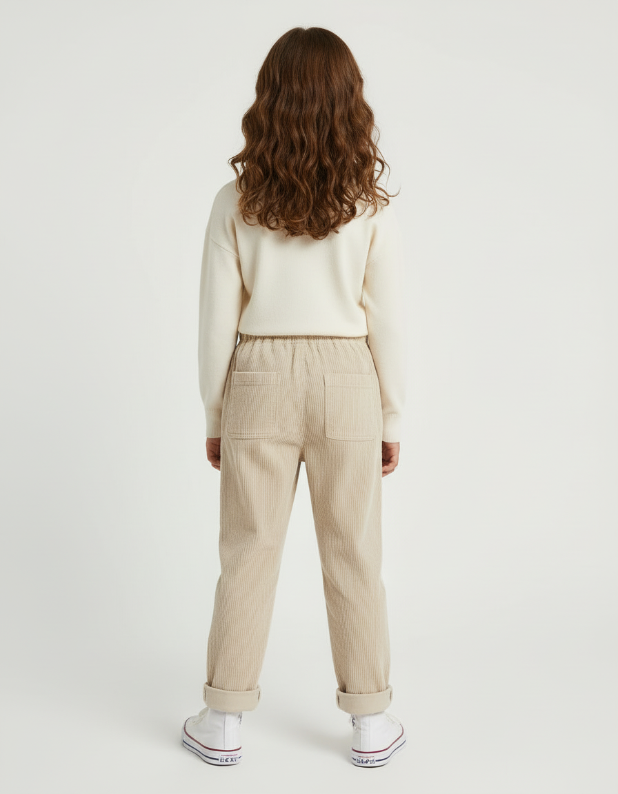 Pantalon Beige Côtelé Ample Décontracté Enfant Fille - Cordé - vue 2