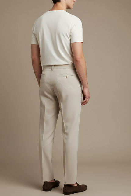 Pantalon Beige Plissé Droit Élégant Homme Chic - Gabardine - vue 2