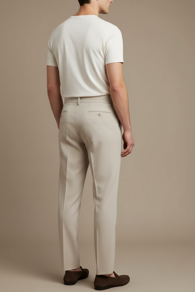 Pantalon Beige Plissé Droit Élégant Homme Chic - Gabardine - vue 2