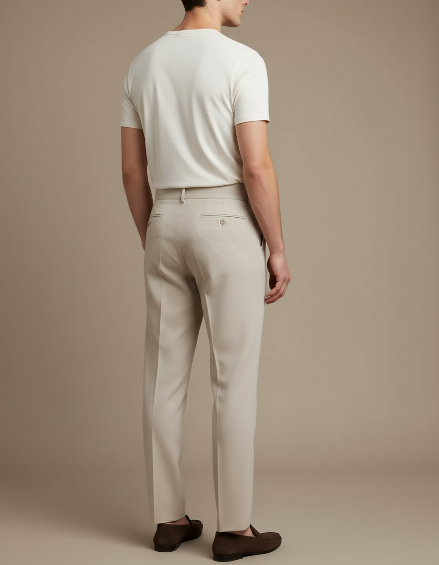 Pantalon Beige Plissé Droit Élégant Homme Chic - Gabardine - vue 2