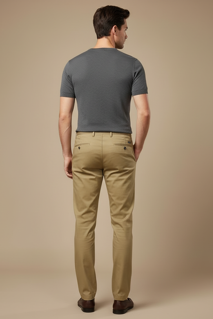 Pantalon Beige Homme Coton Droit Classique Stretch - vue 2