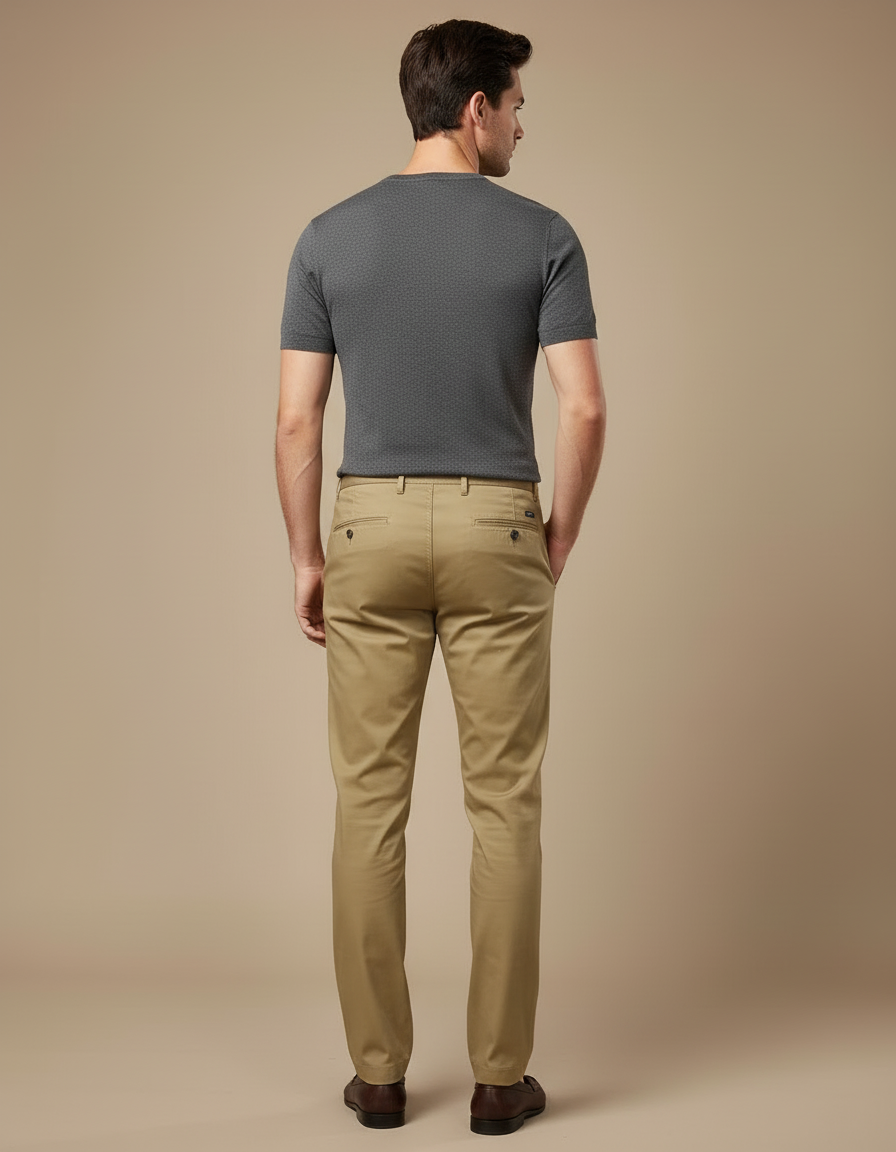 Pantalon Beige Homme Coton Droit Classique Stretch - vue 2