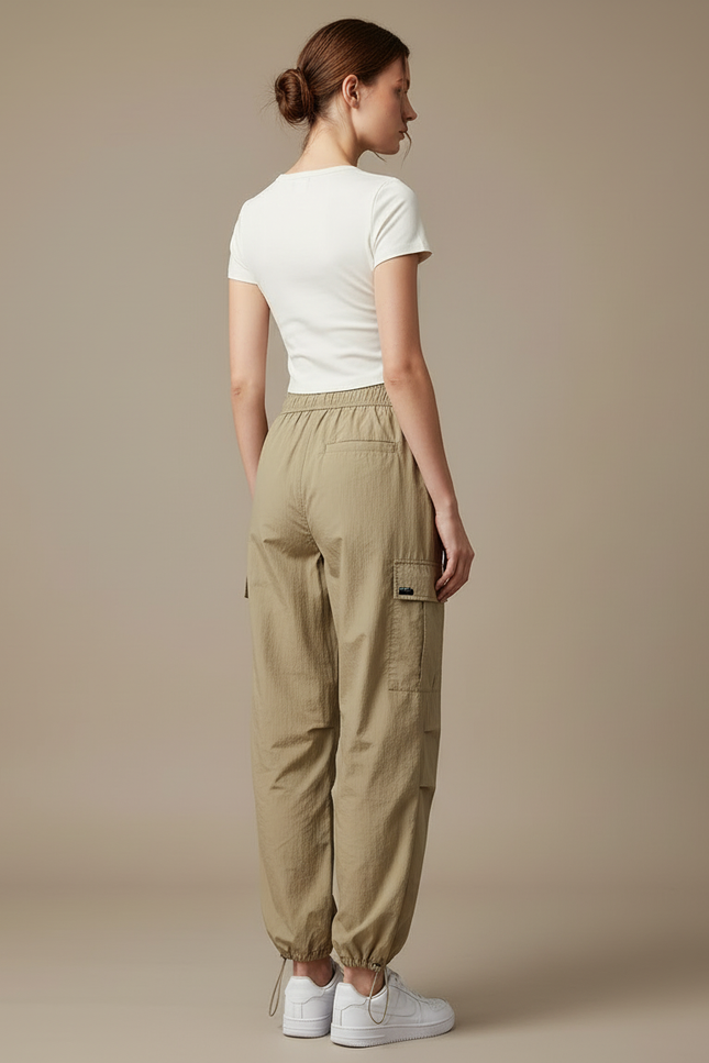 Pantalon Beige Cargo Ample Sport Femme - Kaki Polyester - vue 2
