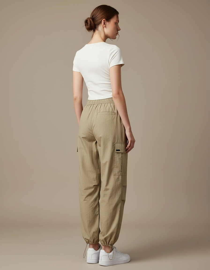 Pantalon Beige Cargo Ample Sport Femme - Kaki Polyester - vue 2