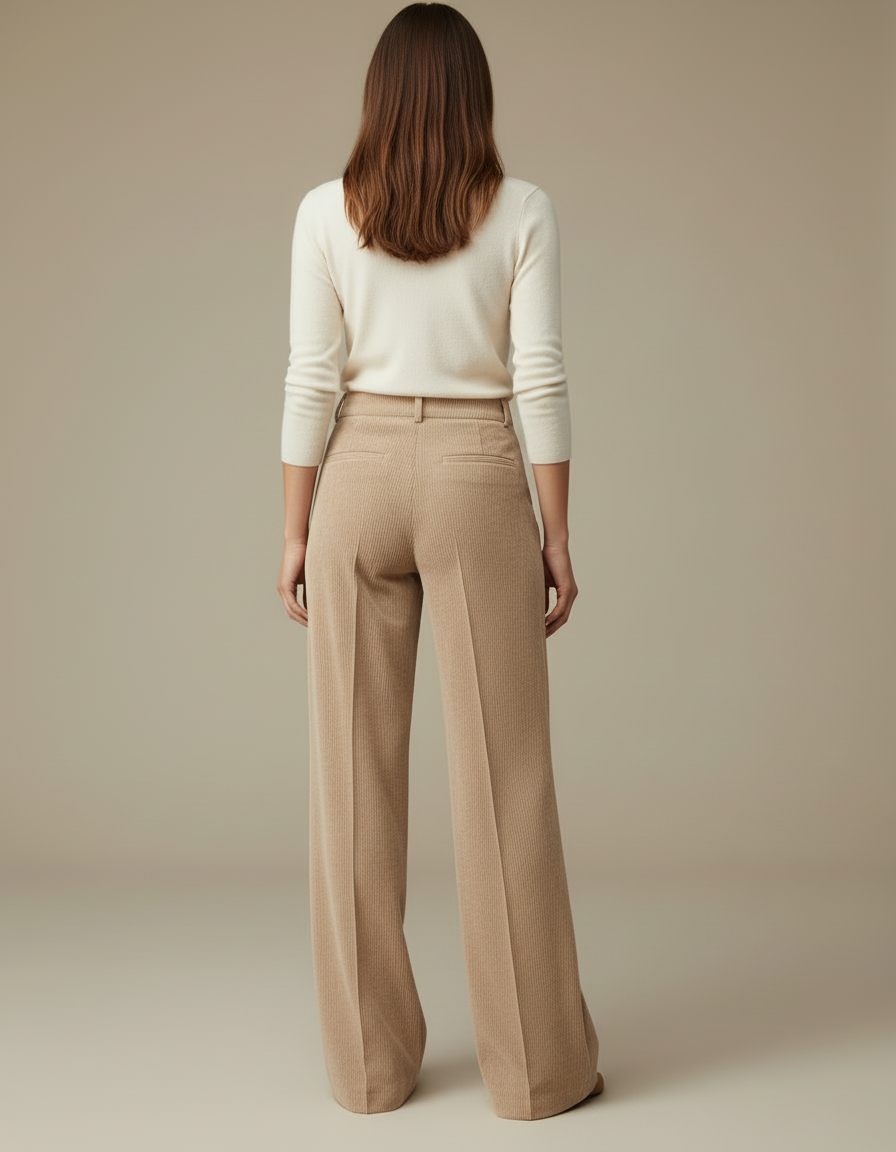 Pantalon Beige Côtelé Ample Taille Haute Femme - Cordé - vue 2
