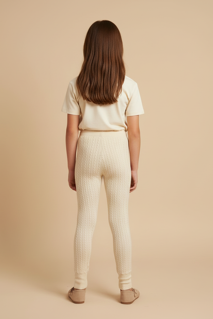 Pantalon Beige Enfant Tricoté Câblé Élastique Hiver Confortable - Maille - vue 2