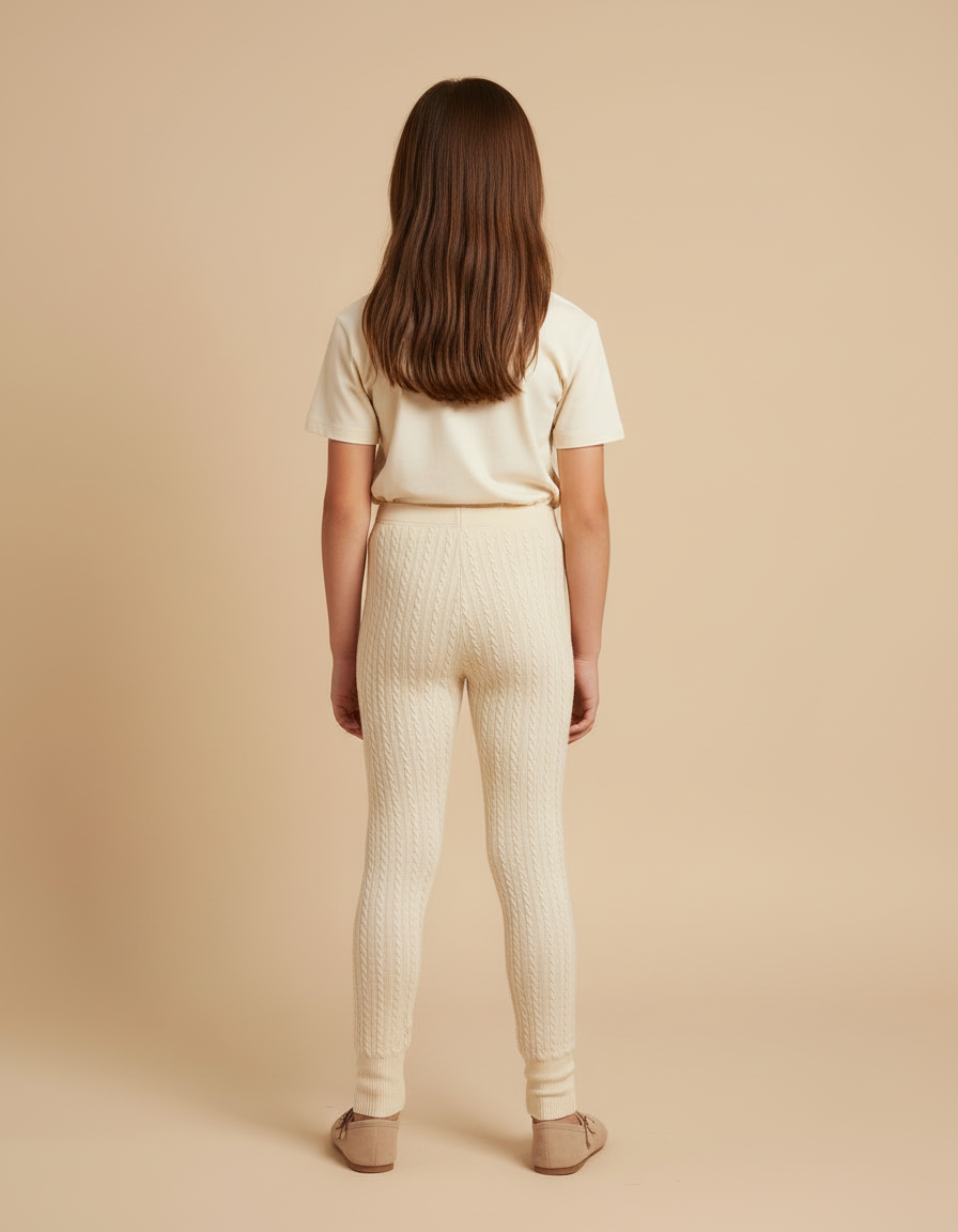 Pantalon Beige Enfant Tricoté Câblé Élastique Hiver Confortable - Maille - vue 2