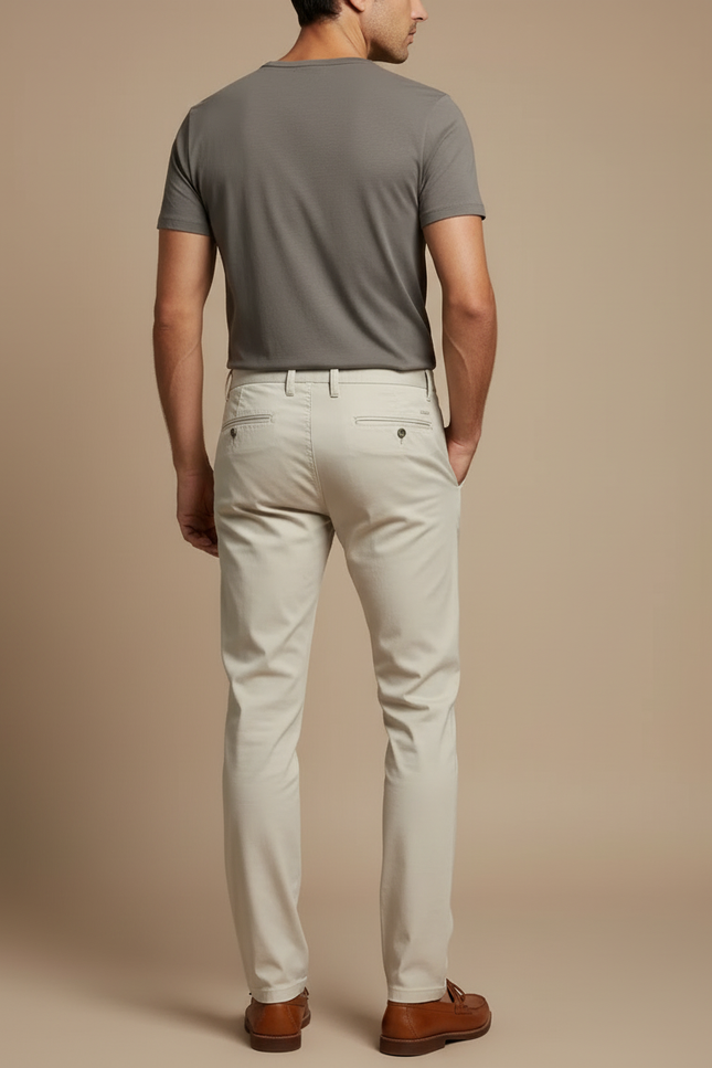 Pantalon Beige Coton Droit Homme Élégant Décontracté - Gabardine - vue 2