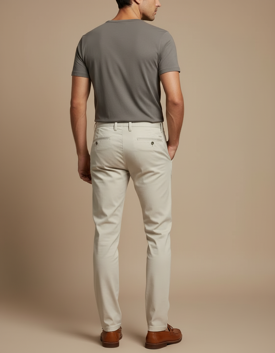 Pantalon Beige Coton Droit Homme Élégant Décontracté - Gabardine - vue 2