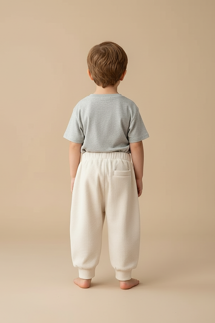 Pantalon Beige Côtelé Ample Doux Élastique Enfant - Cordé - vue 2