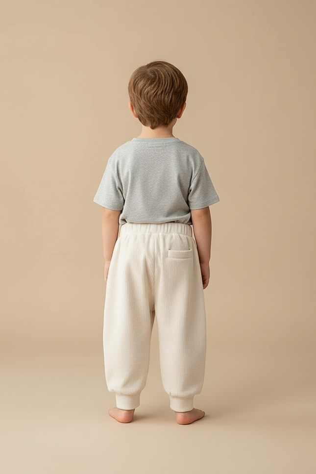 Pantalon Beige Côtelé Ample Doux Élastique Enfant - Cordé - vue 2