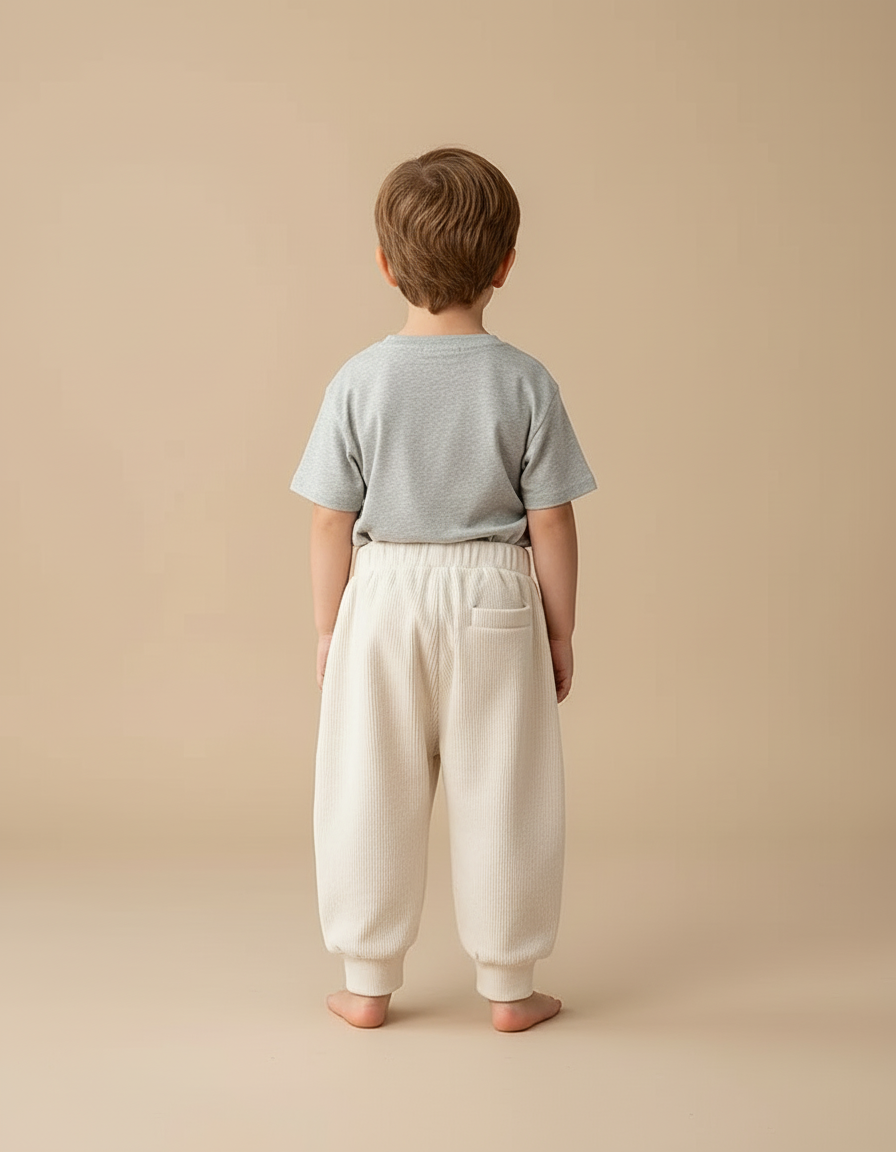 Pantalon Beige Côtelé Ample Doux Élastique Enfant - Cordé - vue 2
