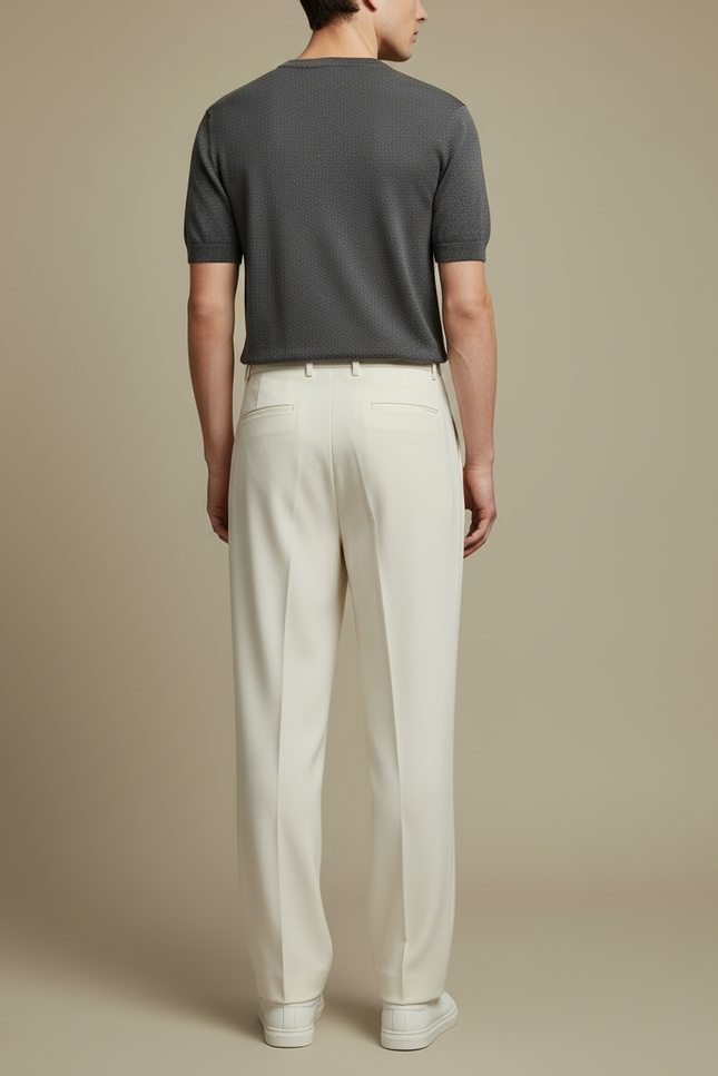 Pantalon Beige Plissé Droit Élégant Homme Décontracté - Gabardine - vue 2