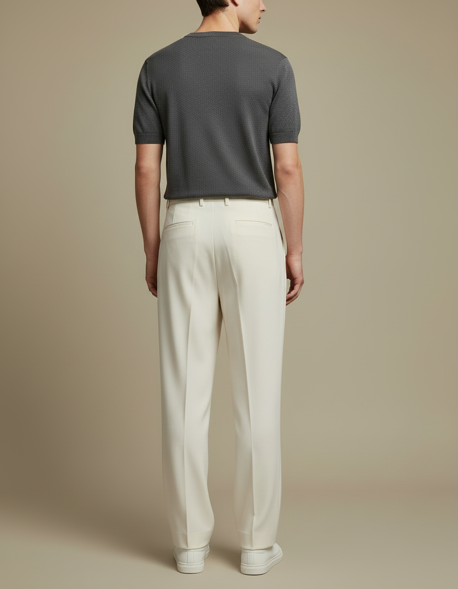 Pantalon Beige Plissé Droit Élégant Homme Décontracté - Gabardine - vue 2