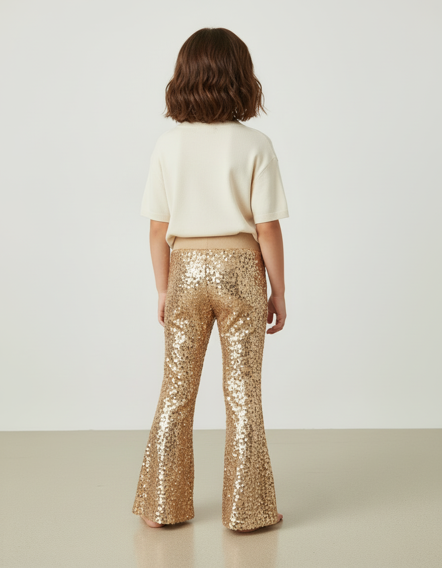 Pantalon Sequin Beige - Doré Maille - vue 2