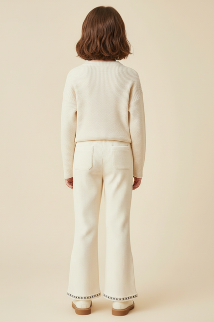 Pantalon Beige Côtelé Évasé Boutons Brodé Enfant - Cordé - vue 2