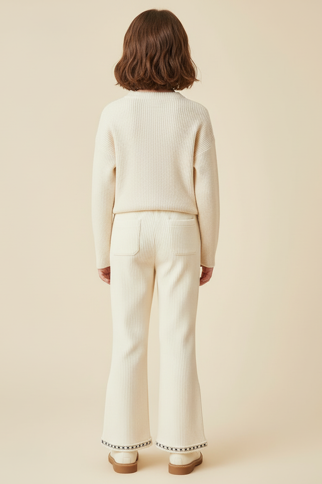 Pantalon Beige Côtelé Évasé Boutons Brodé Enfant - Cordé - vue 2