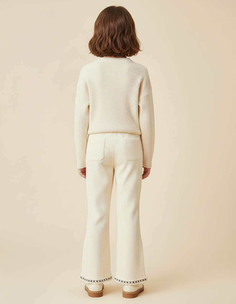 Pantalon Beige Côtelé Évasé Boutons Brodé Enfant - Cordé - vue 2