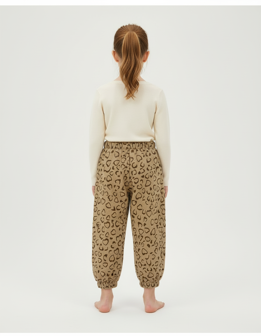 Pantalon Beige Harem Ample Motif Cœur Enfant - Molleton - vue 2