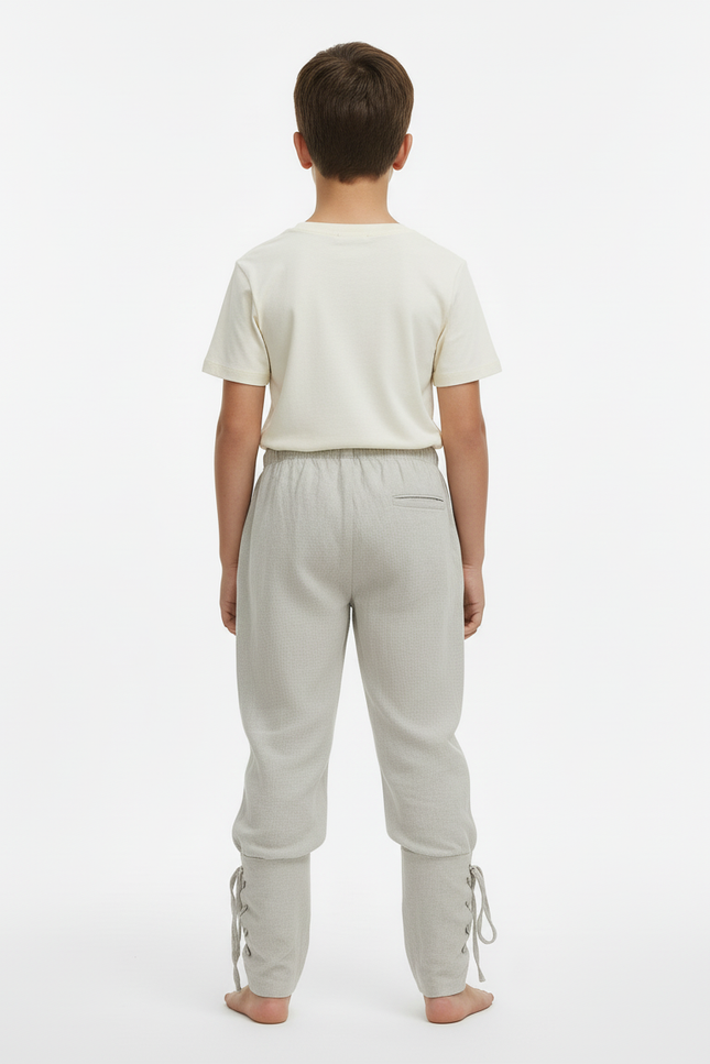 Pantalon Beige Lin Cordon Ajustable Garçon Médiéval - Gris - vue 2