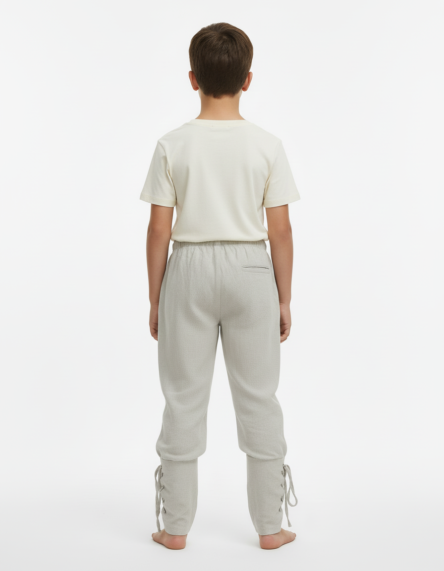 Pantalon Beige Lin Cordon Ajustable Garçon Médiéval - Gris - vue 2