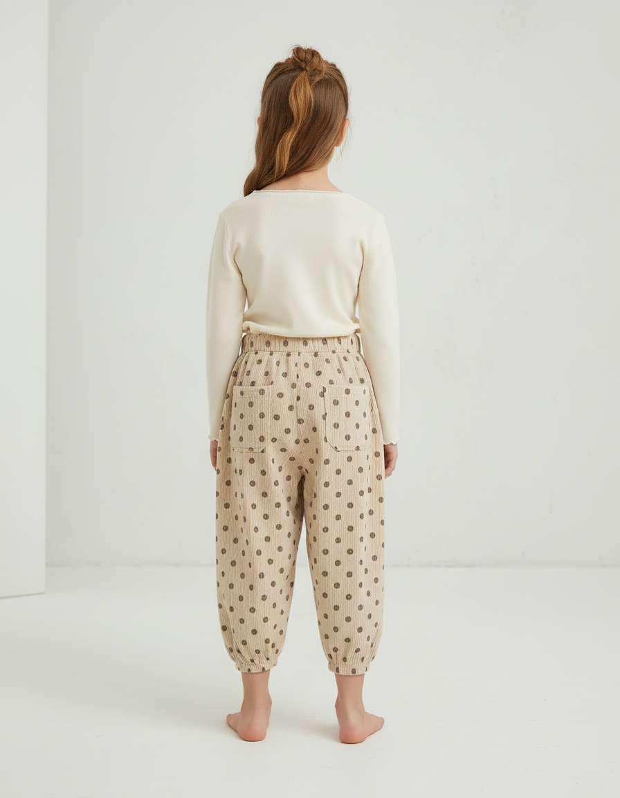 Pantalon Beige Côtelé Ample Pois Fille - Cordé - vue 2